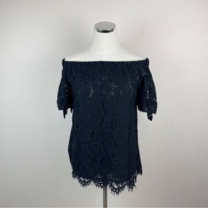 Lulus Solid Black Lace Floral Off The Shoulder Blouse Top Women Small